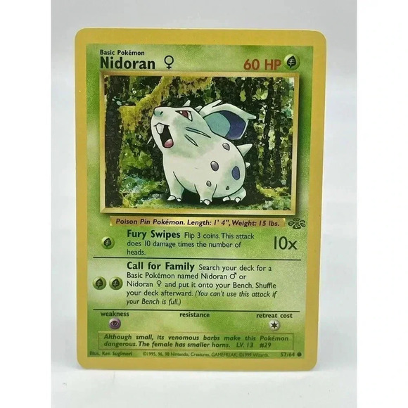 Nidoran 57/64 Jungle Set Pokemon Card TCG Non Holo WOTC Vintage 1999 MP‎ - Picture 1 of 6